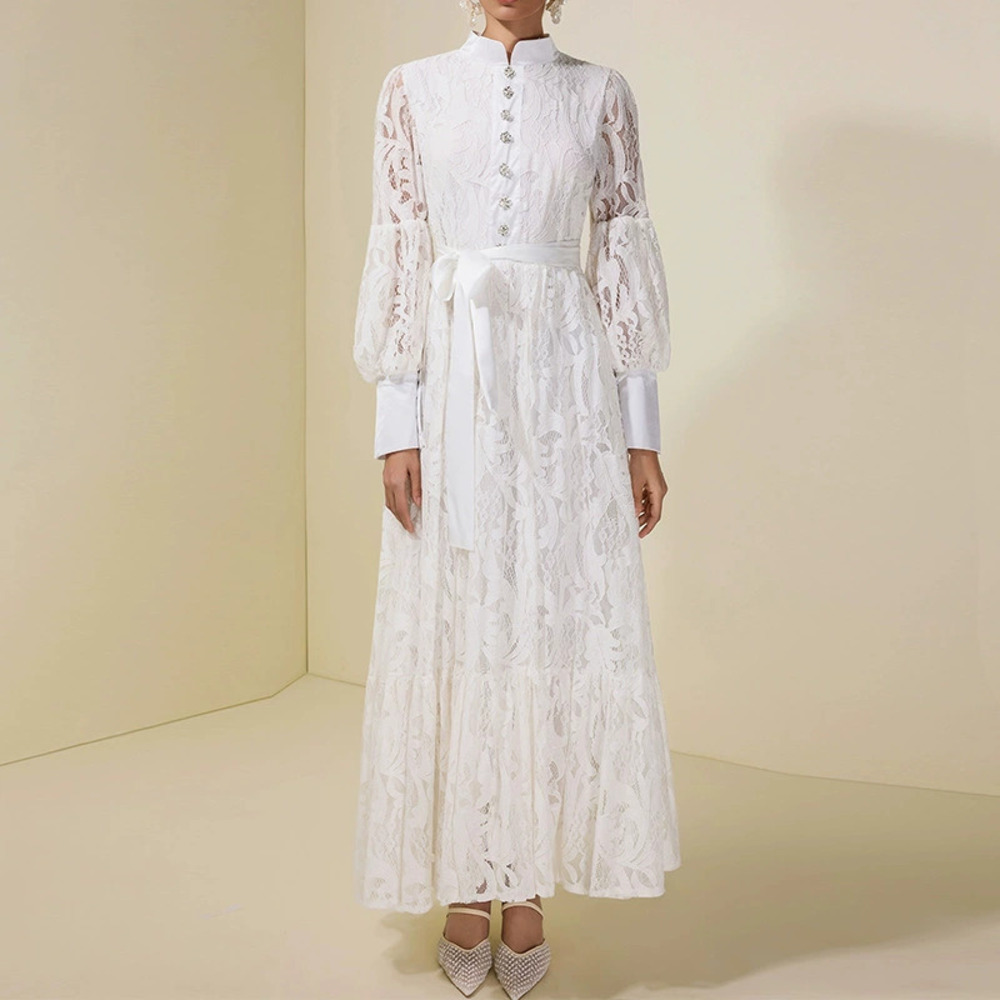 Forever 21 Year Elegant White Lace Lantern Sleeve Dress